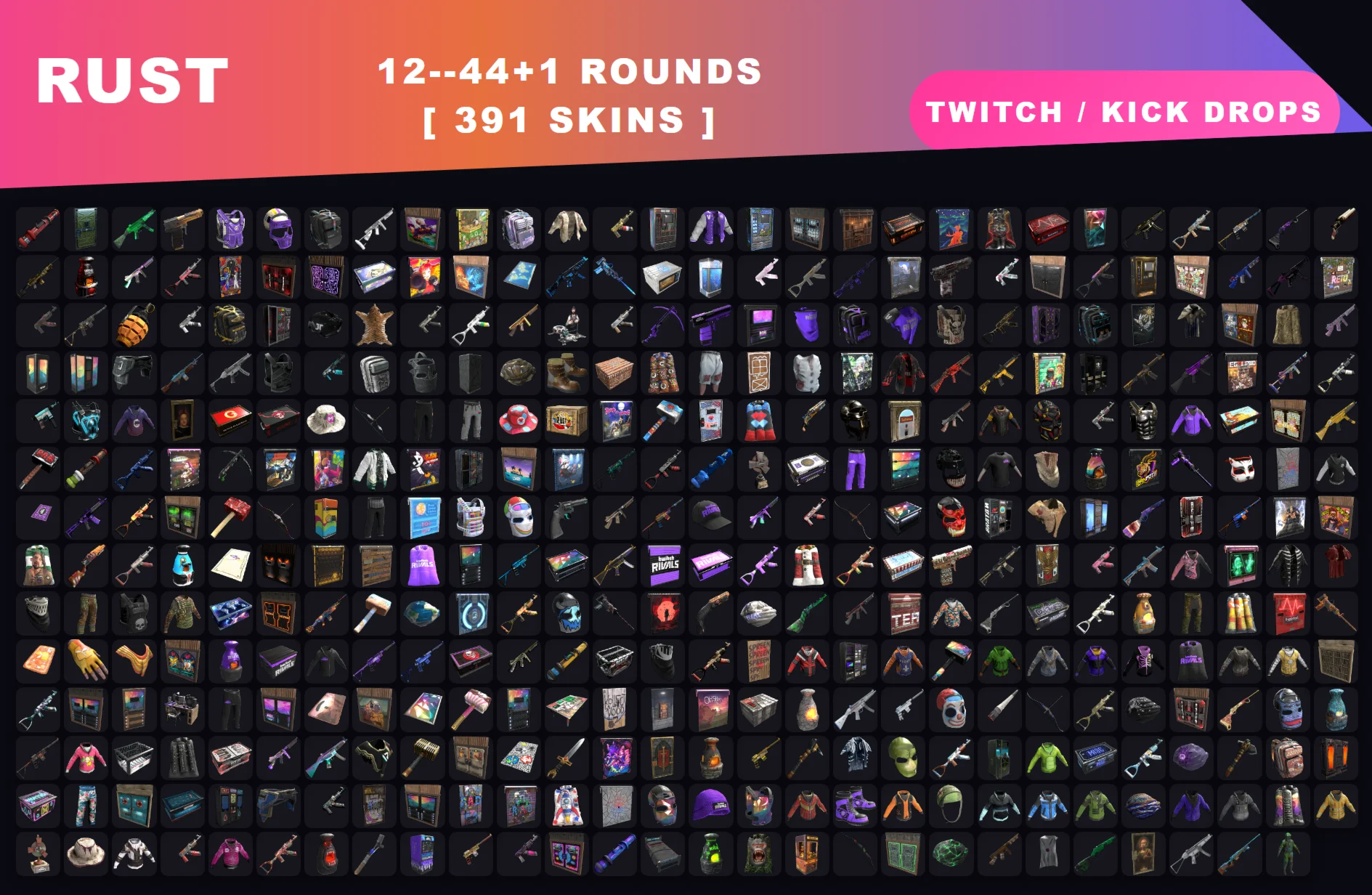 РАСТ СТИМ【ТВИЧ КИК ДРОПЫ ПРЕДМЕТЫ】9000+ЧАСОВ ✦ 391 СКИН