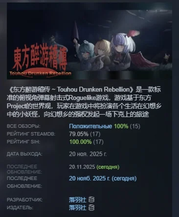 Touhou Drunken Rebellion АВТОДОСТАВКА STEAM РОССИЯ