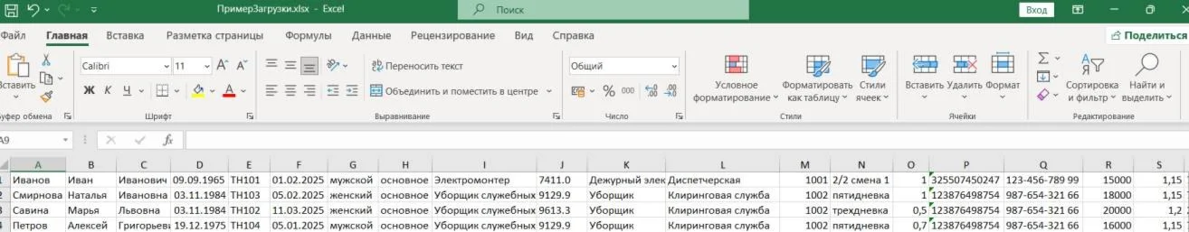 Uploading employees to 1C: HRM and ZKGU from Excel