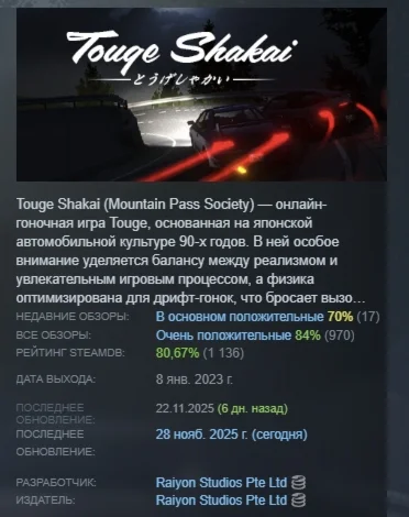 Touge Shakai АВТОДОСТАВКА STEAM GIFT РОССИЯ