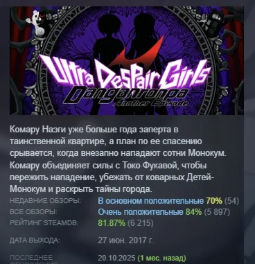 Danganronpa Another Episode: Ultra Despair Girls STEAM