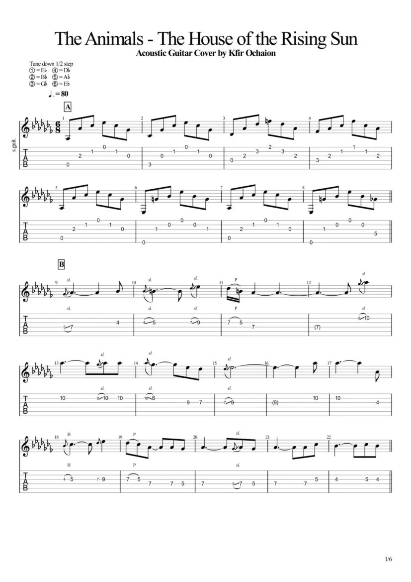 Табы Kfir Ochaion - Animals - The House of the Rising