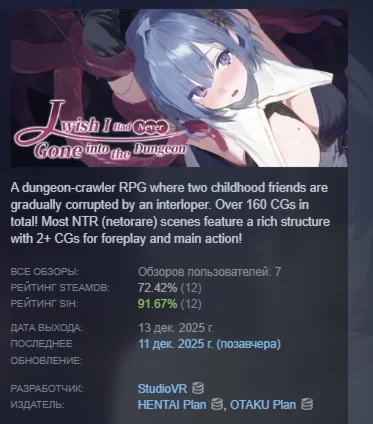 I Wish I Had Never Gone into the Dungeon STEAM РОССИЯ