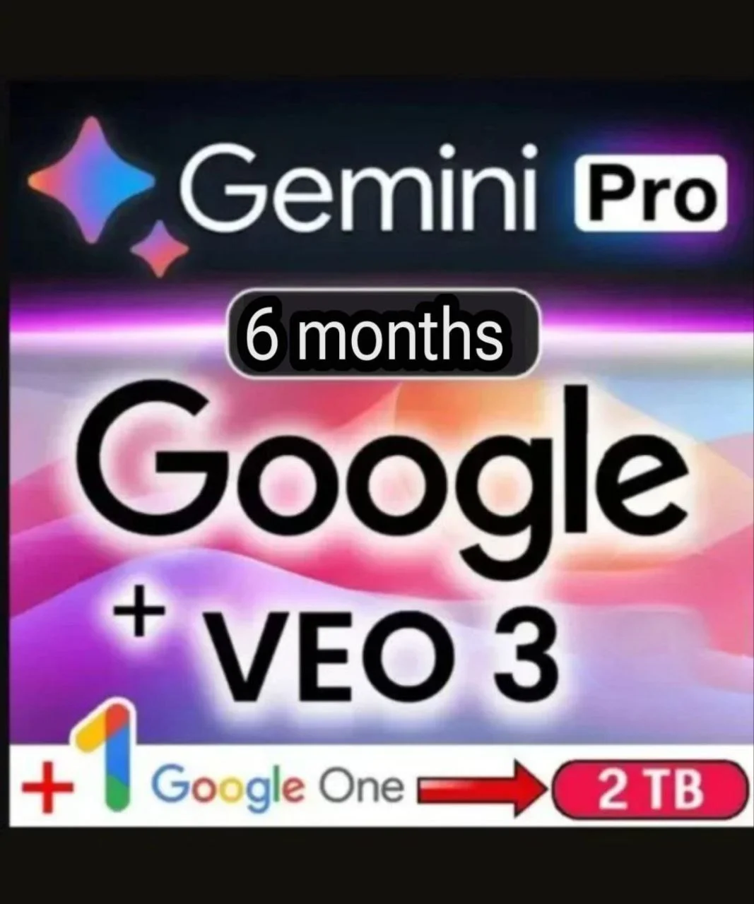Gemini AI Pro + Google One (2 ТБ) – 6 месяцев