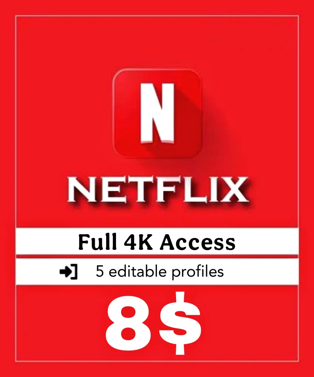 Полный доступ Netflix Premium 4K, 5 редактируемых профи