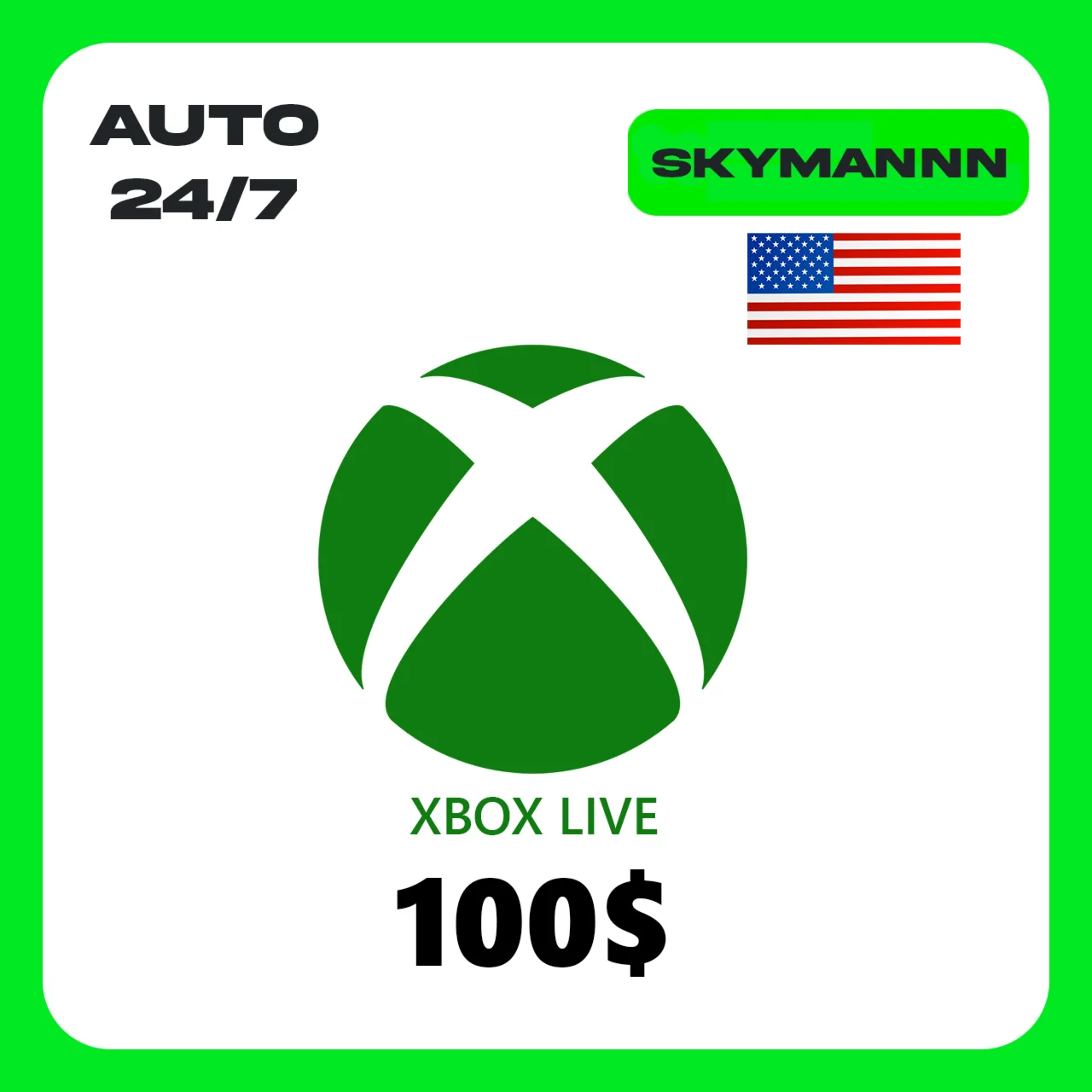 XBOX LIVE 100$ USD США КАРТА ПОПОЛНЕНИЯ АВТО 24/7