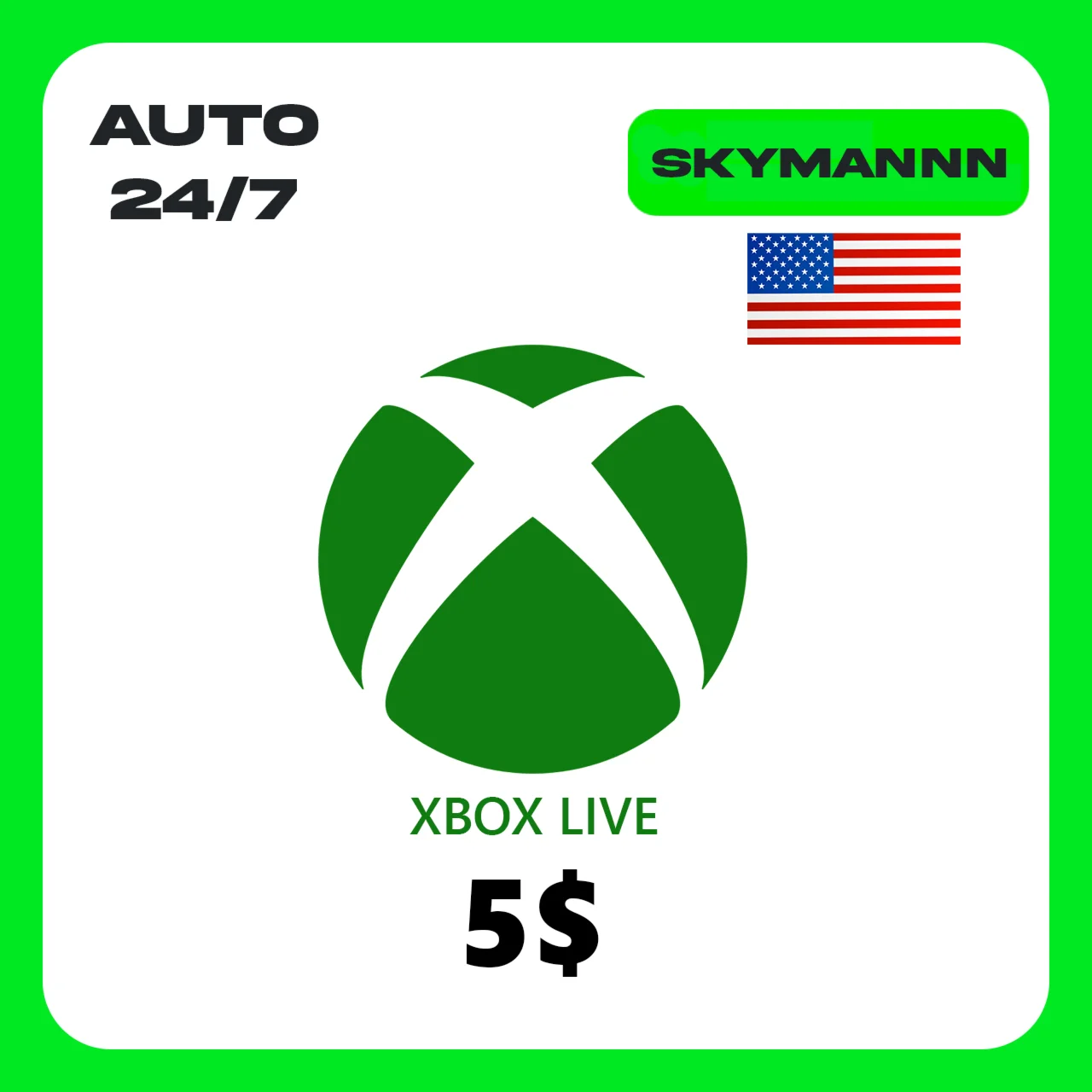XBOX LIVE 5$ USD США КАРТА ПОПОЛНЕНИЯ АВТО 24/7
