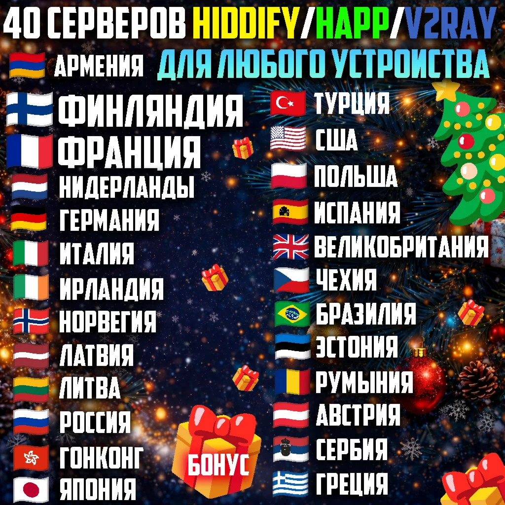 40 локаций VLESS [Happ, Hiddify, v2rayTUN] Безлимит