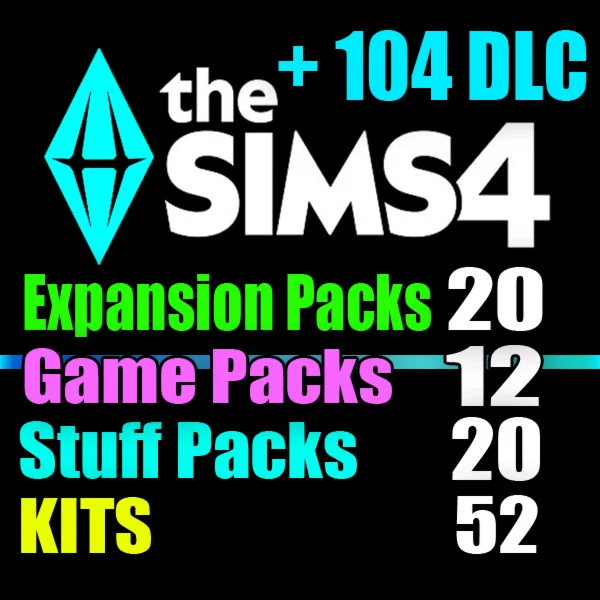 SIMS 4 + ALL 104 DLC (20 exp / 12 gp / 20 sp / 52 kits)