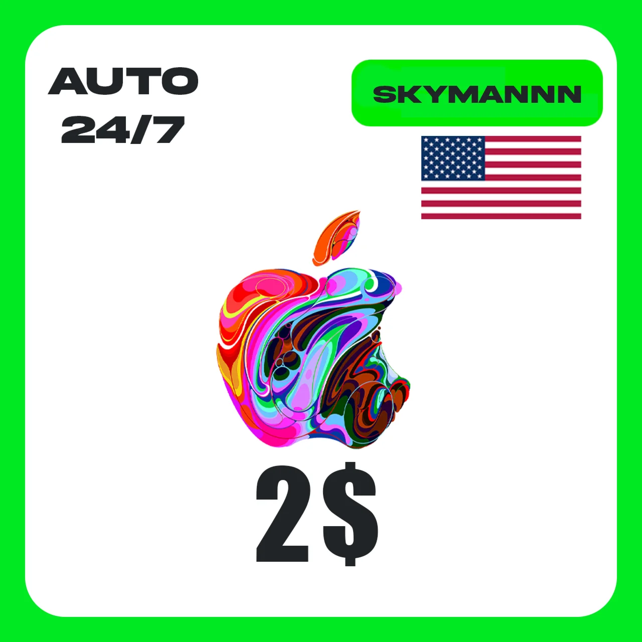 Apple iTunes 2$ USD США ПОДАРОЧНАЯ КАРТА АВТО 24/7