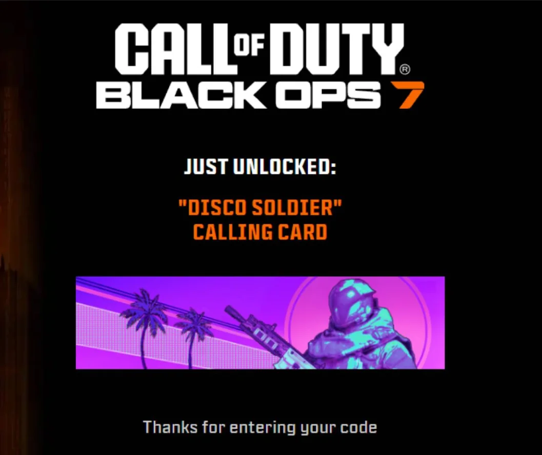 COD7 Exclusive Card "Disco Soldier" Calling Card Global