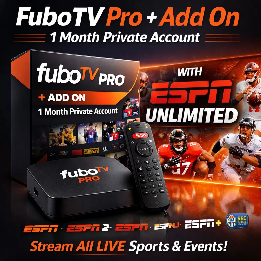 Fubo TV Pro + Add Ons 1 Month Private Account