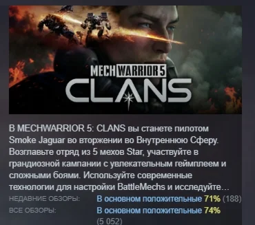 MechWarrior 5: Clans АВТОДОСТАВКА STEAM РОССИЯ