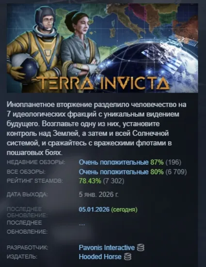 Terra Invicta АВТОДОСТАВКА STEAM GIFT РОССИЯ