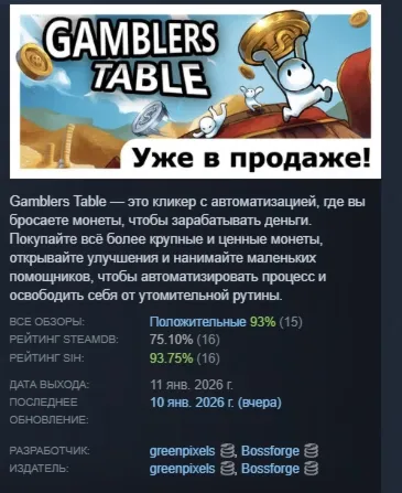 Gamblers Table АВТОДОСТАВКА STEAM РОССИЯ