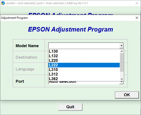 Reset Epson L312 Adjustment Program