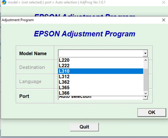 Сброс Epson L312 Adjustment Program