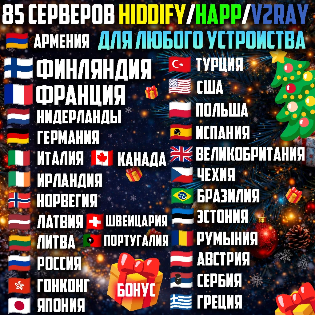 85 локаций VLESS [Happ, Hiddify, v2rayTUN] Безлимит