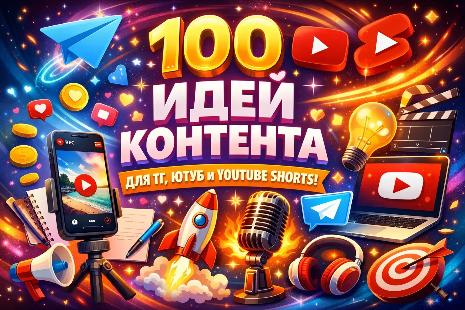 100 content ideas for Telegram/YouTube (in Russian)
