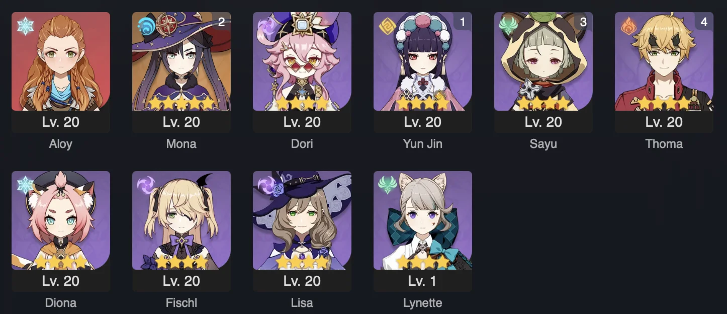 GENSHIN IMPACT EU • 55 AR • 34 CHARACTERS • 7 LEGENDARY