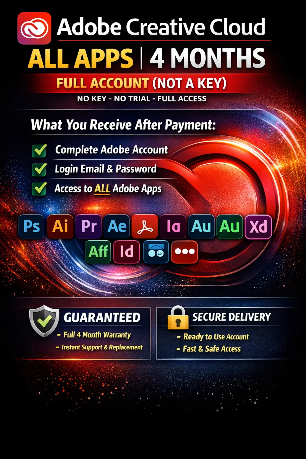 Adobe Creative Cloud – All Apps (4 Months) | Full Acc