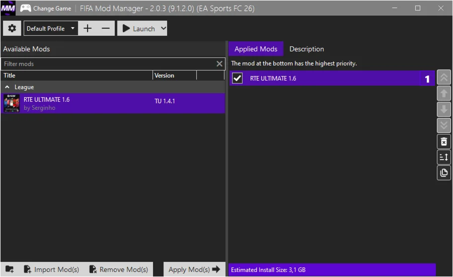 FC 26 - RTE ULTIMATE РПЛ by SERGINHO v1.6 TU 1.4.1
