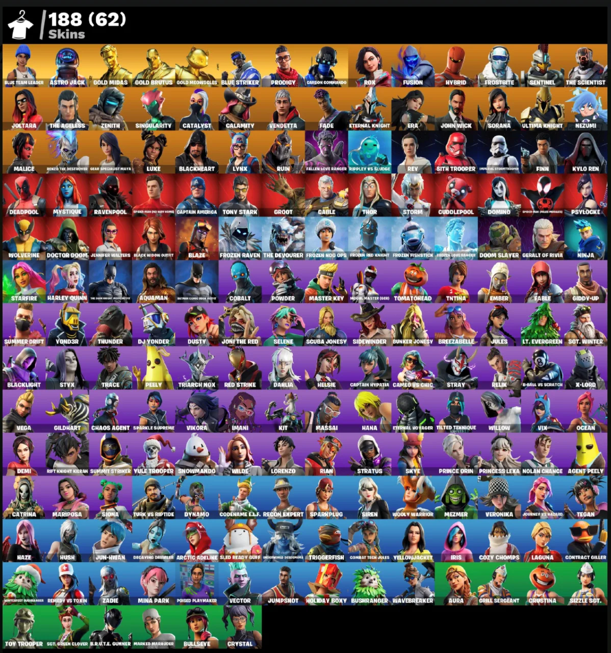 FN (ALL PLATFORMS) | 188 skins (62 paid) | Full access