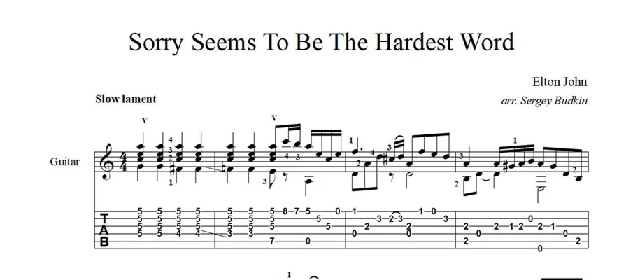 Sorry Seems To Be The Hardest Word - guitar sheet music