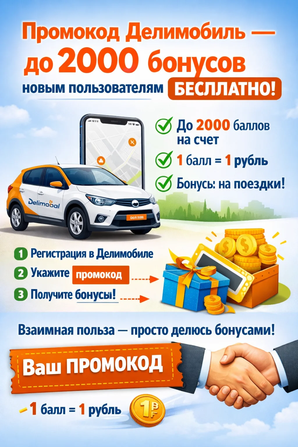 До 2000₽ Делимобиль Купон / Промокод