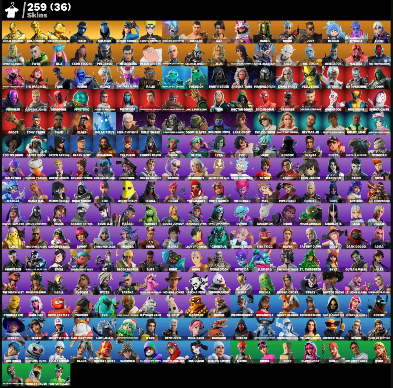 FN (ALL PLATFORMS) | 259 skins (36 paid) | 900 VB