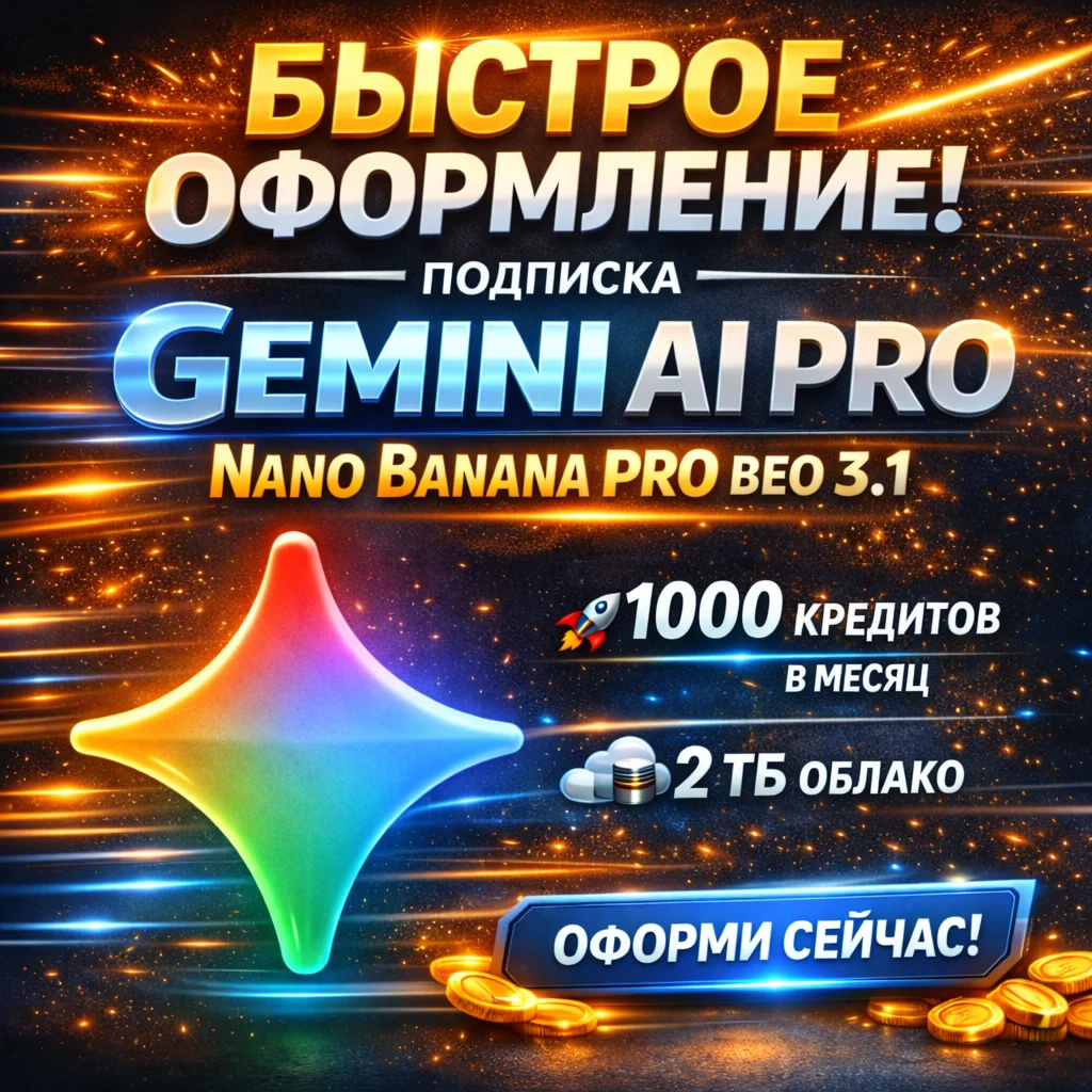 Gemini Pro 12 мес — полный AI-доступ: Veo, Banana, 2TB