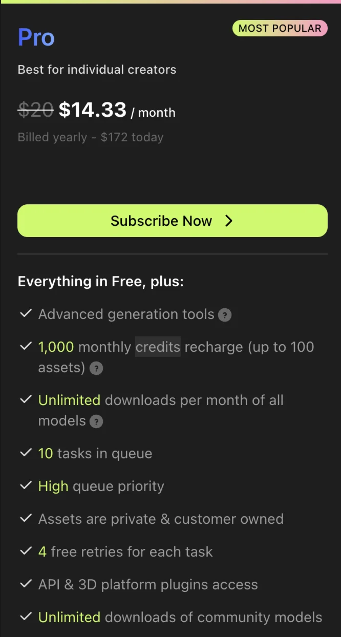 Meshy AI Pro Account 1 Month 2000 Credits