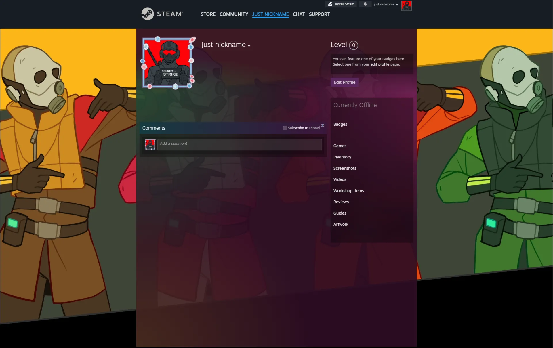 New Steam account with animated background and avatar