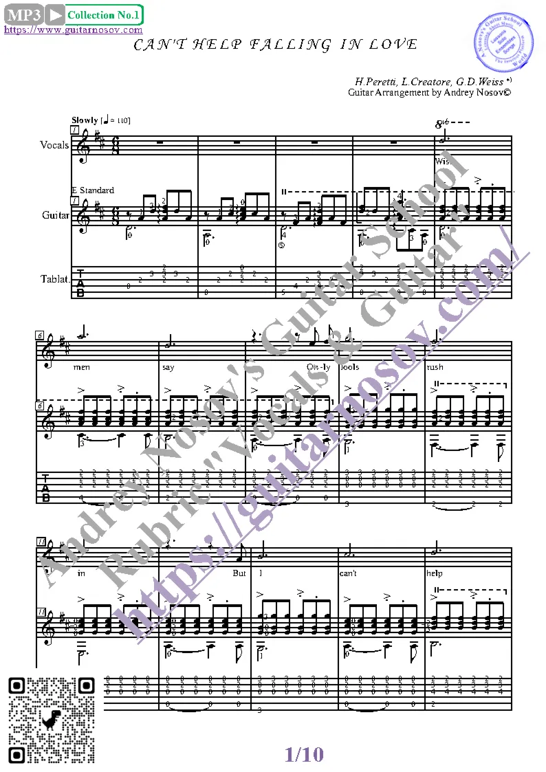 Can't Help Falling in Love (Вокал Гитара Ноты Табы)