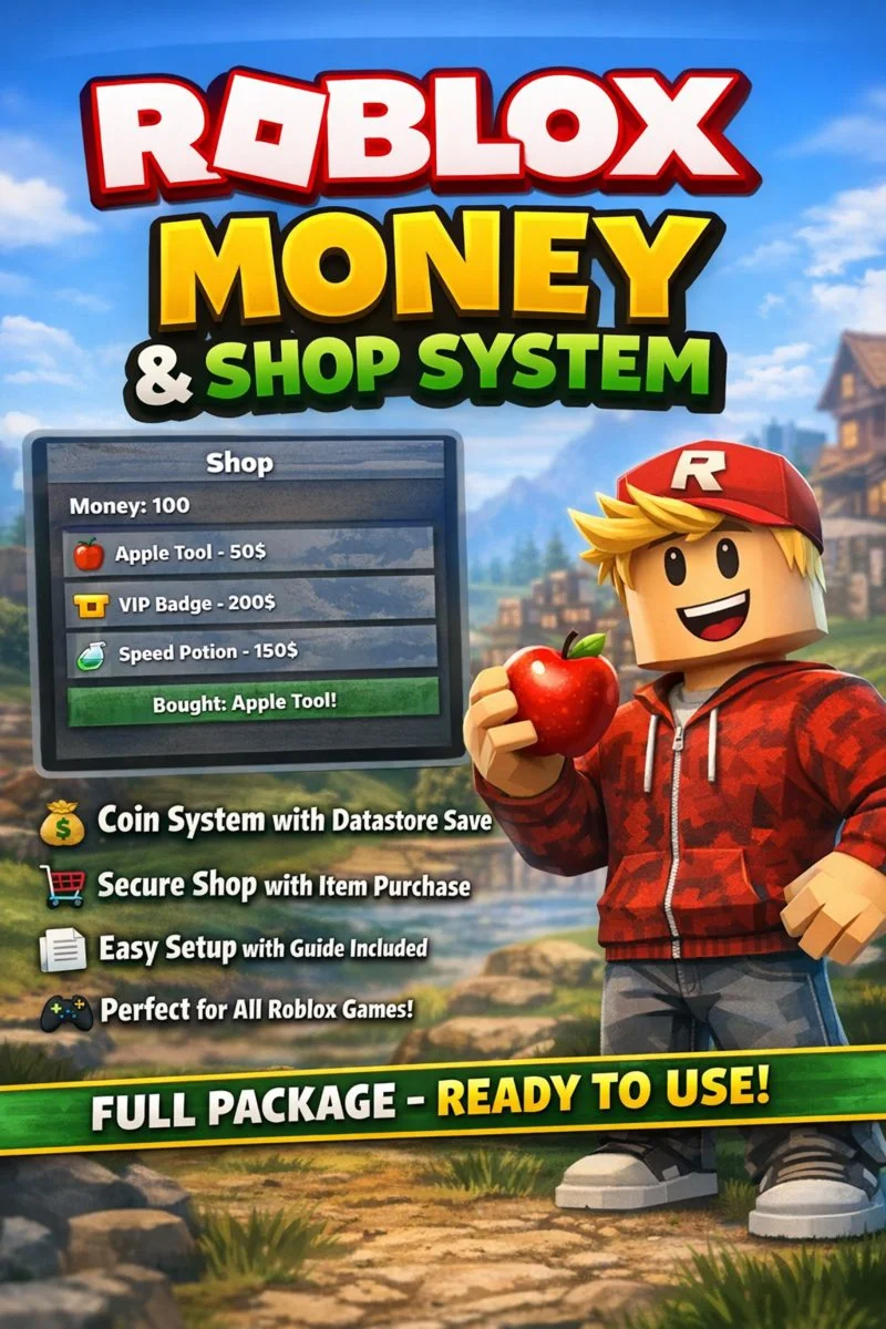 Roblox Money &amp; Shop System – DataStore Save, Secure Purchases, Easy Setup
