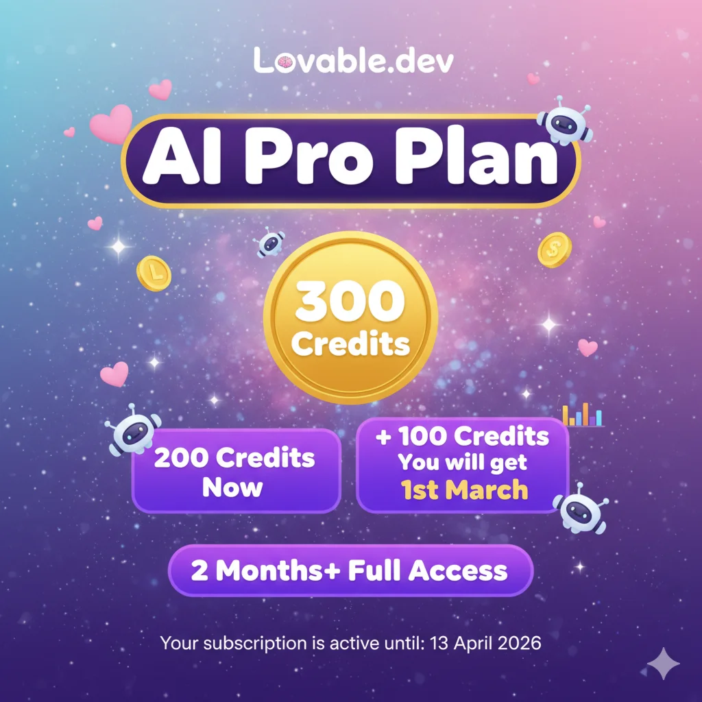 Lovable.dev AI Pro | 300 Credits | Instant Delivery