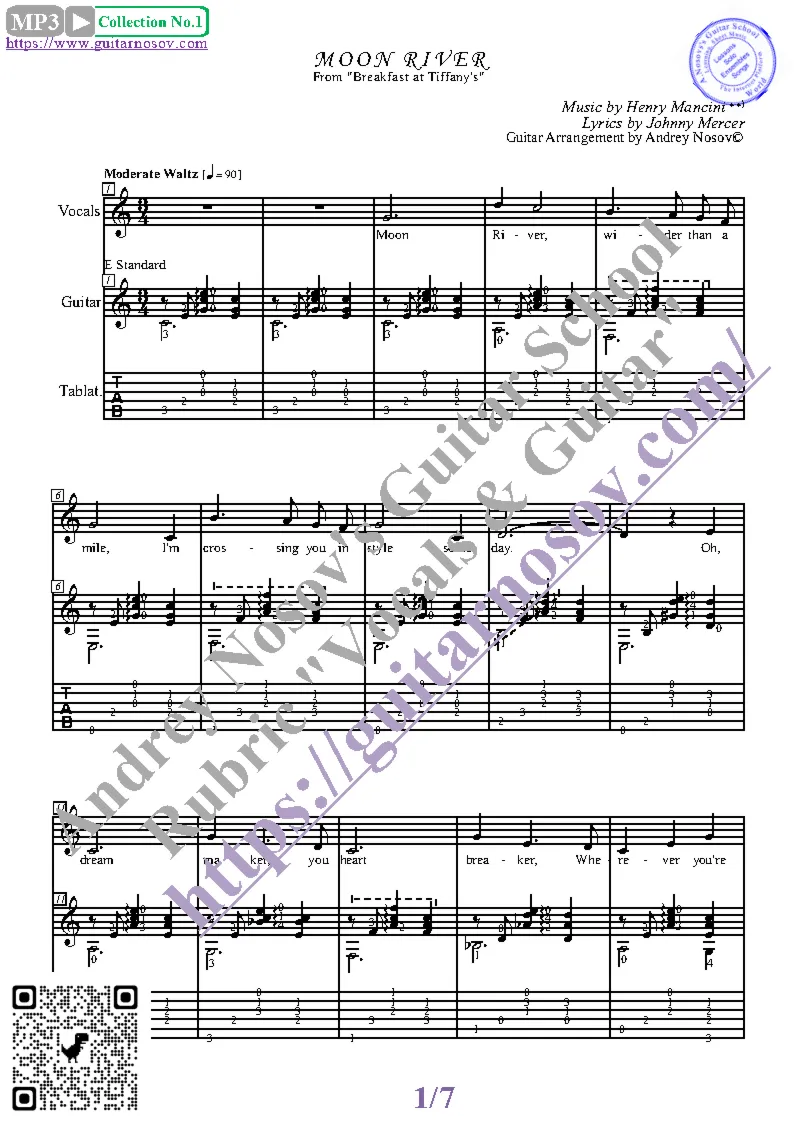 Moon River (Вокал Гитара Ноты Табы)