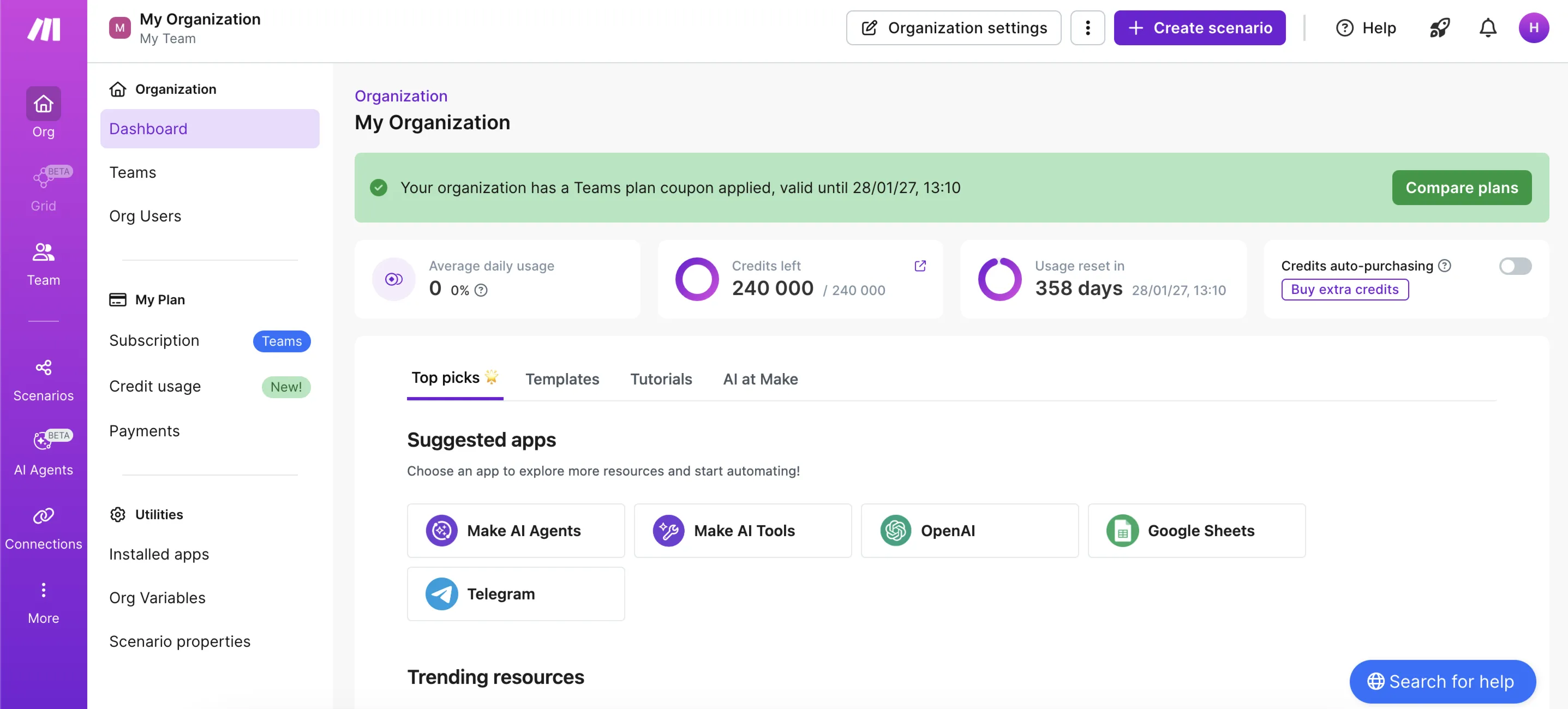 Make.com Teams Plan 240,000 Credits | 1 Year / 12 Months