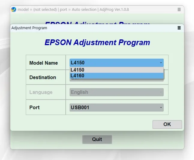 Сброс EPSON AdjProg L4150L4151L4153L4156L4158L4160L4163L4165L4166L4167L4168L4169