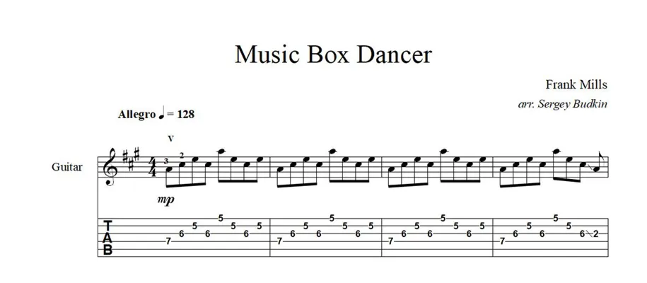 Music Box Dancer (Frank Mills) ноты для гитары
