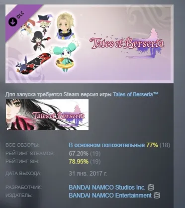 Tales of Berseria™ - Attachment Set DLC АВТОДОСТАВКА STEAM РОССИЯ