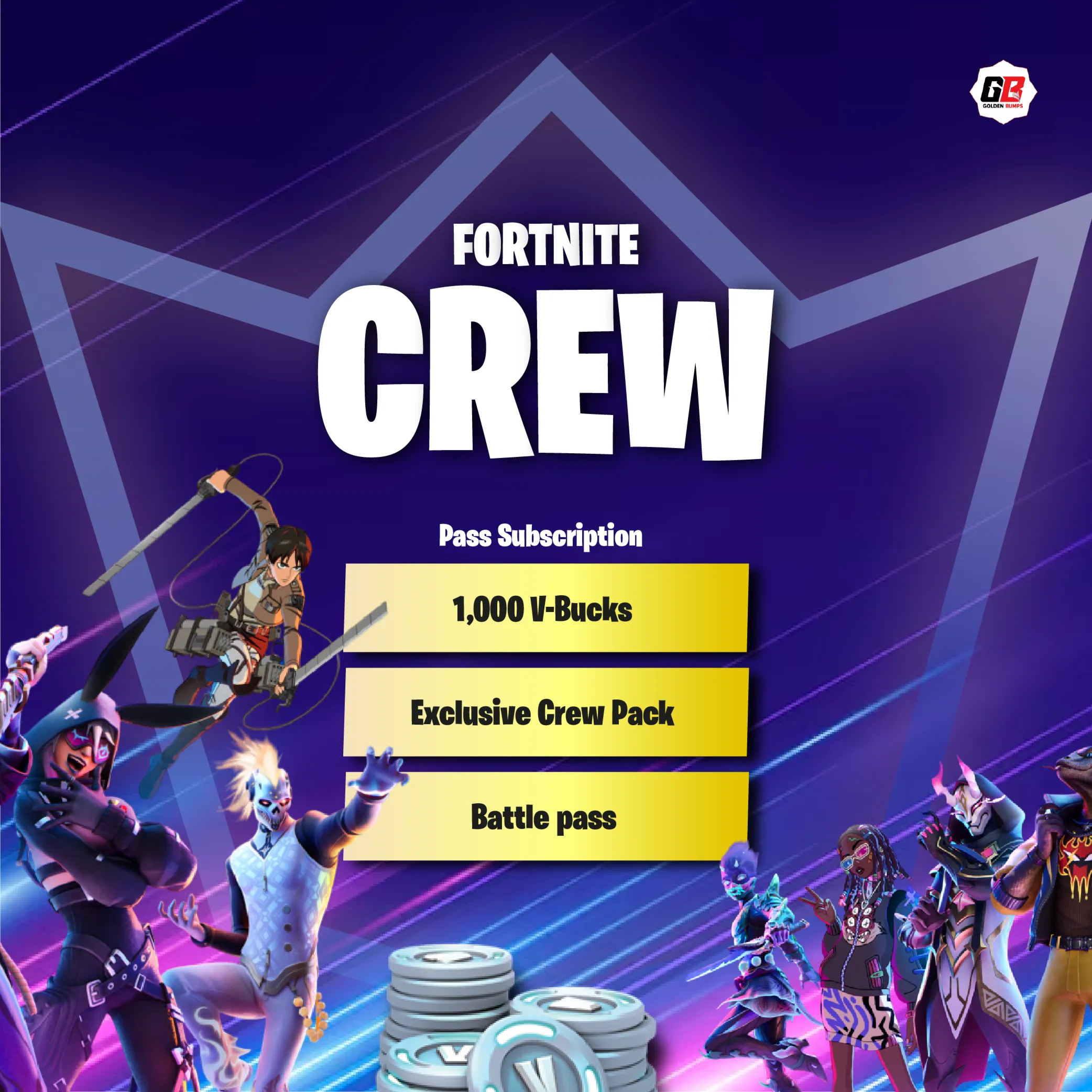 FORTNITE CREW PASS! БОЕВОЙ ПРОПУСК 1000 В-БАКСОВ 