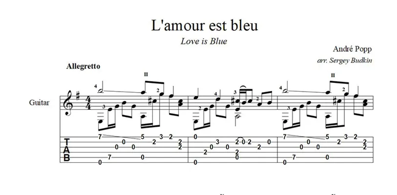 L'amour est bleu (Love is Blue) ноты для гитары