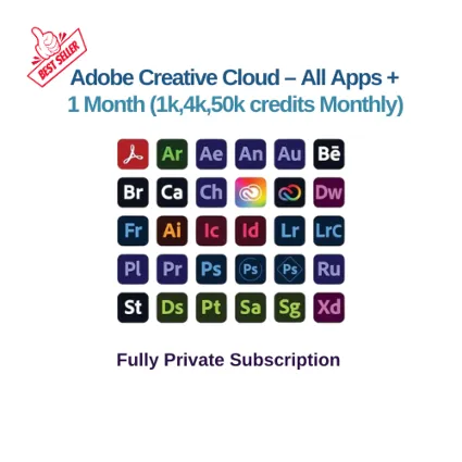 Подписка Adobe All Apps по Email – Планы на 1 месяц (1K / 4K / 50K кредитов)