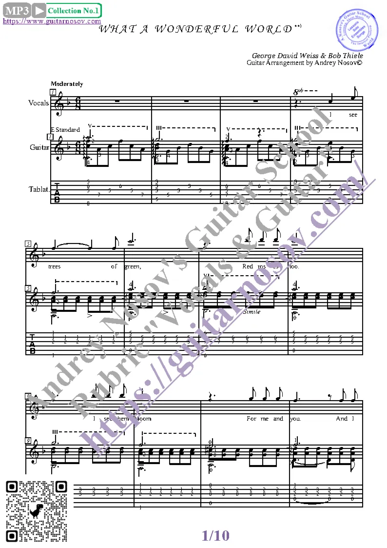 What a Wonderful World (Вокал Гитара Ноты Табы)