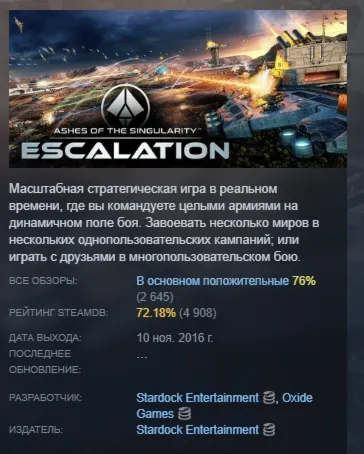 Ashes of the Singularity Escalation АВТОДОСТАВКА STEAM РОССИЯ