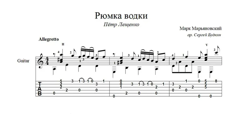 Рюмка водки (Пётр Лещенко) ноты для гитары