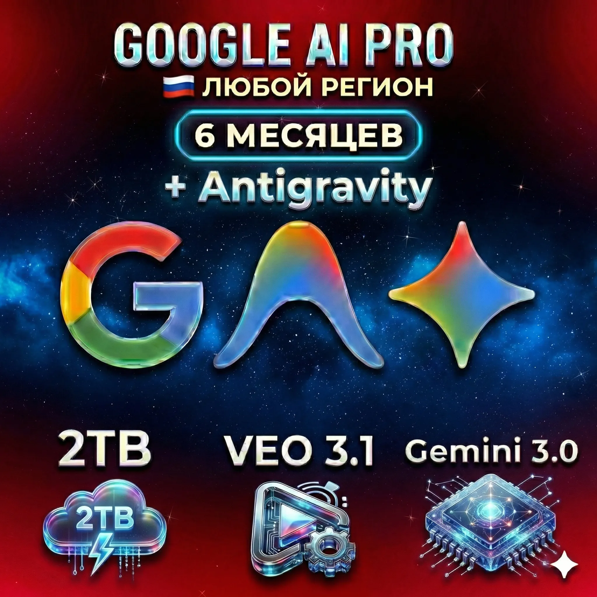 Google AI Pro (6 мес) • Gemini 3.0 • Antigravity • 2TB • Veo 3.1 • Nano Banano Pro