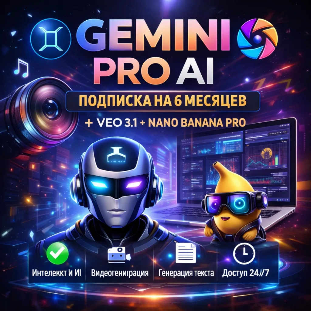 GEMINI PRO AI Подписка на 6 месяцев + VEO 3.1 + NANO BANANA PRO