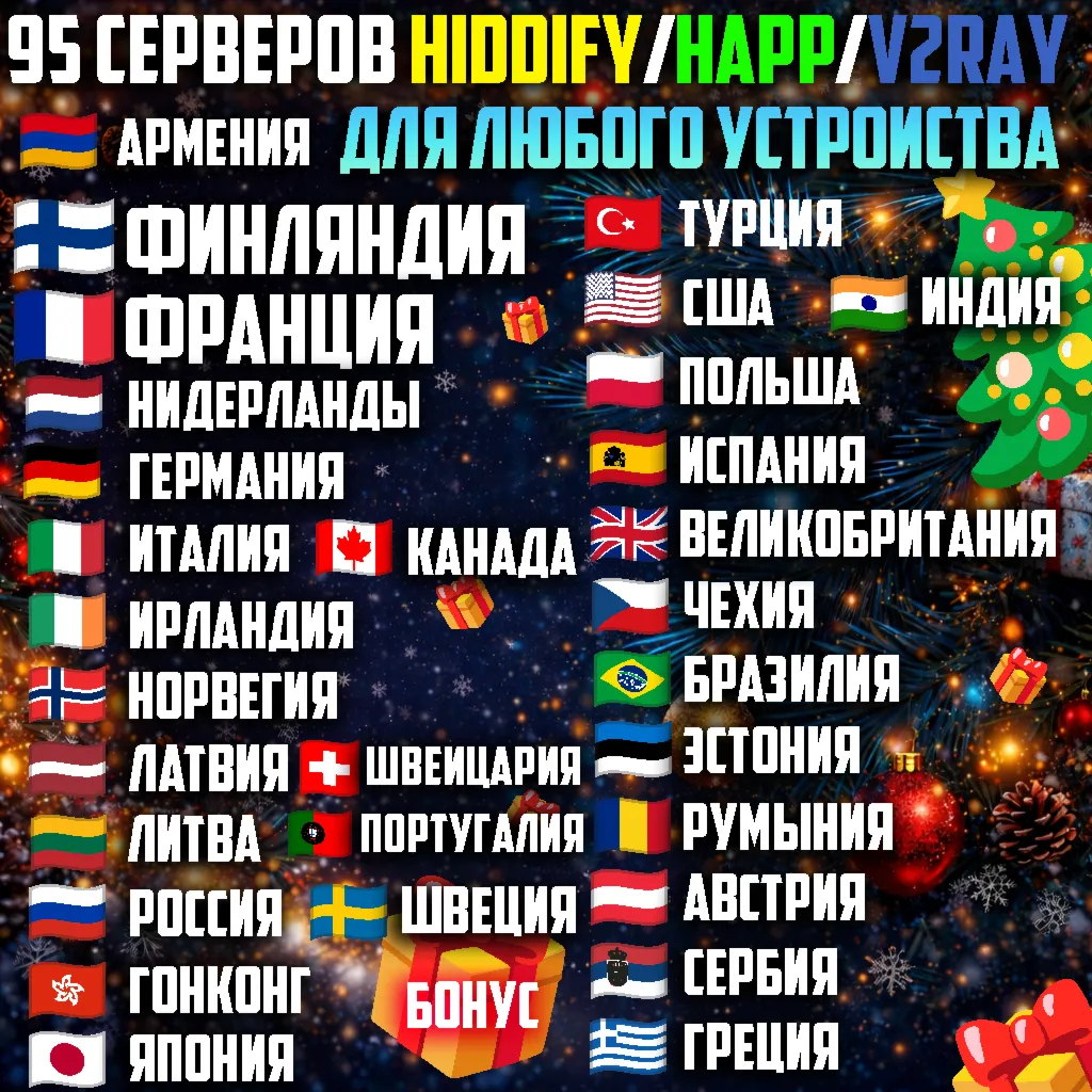 95 локаций VLESS [Happ, Hiddify, v2rayTUN] Безлимит